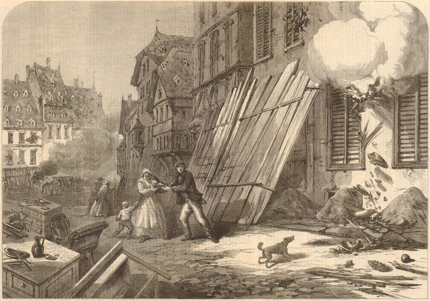 Franco-Prussian War: Streets of Strasbourg during the Siege. Bas-Rhin 1870